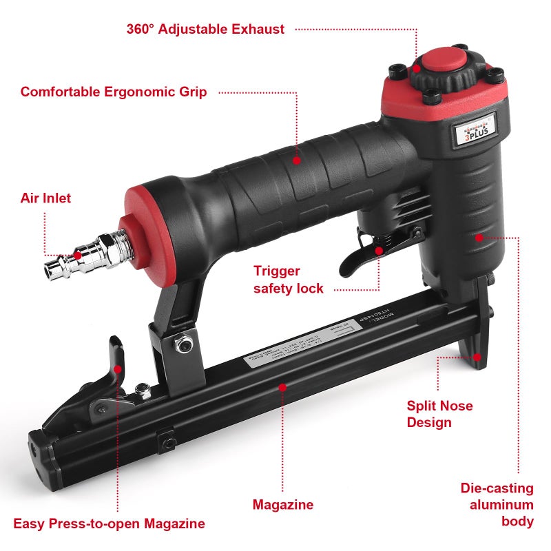 3PLUS HT5014SP Pneumatic 20 Gauge Stapler, T50 Upholstery Stapler, 1/4-Inch to 9/16-Inch - Image 5
